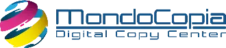 Logo Mondocopia tridimensionale + testo